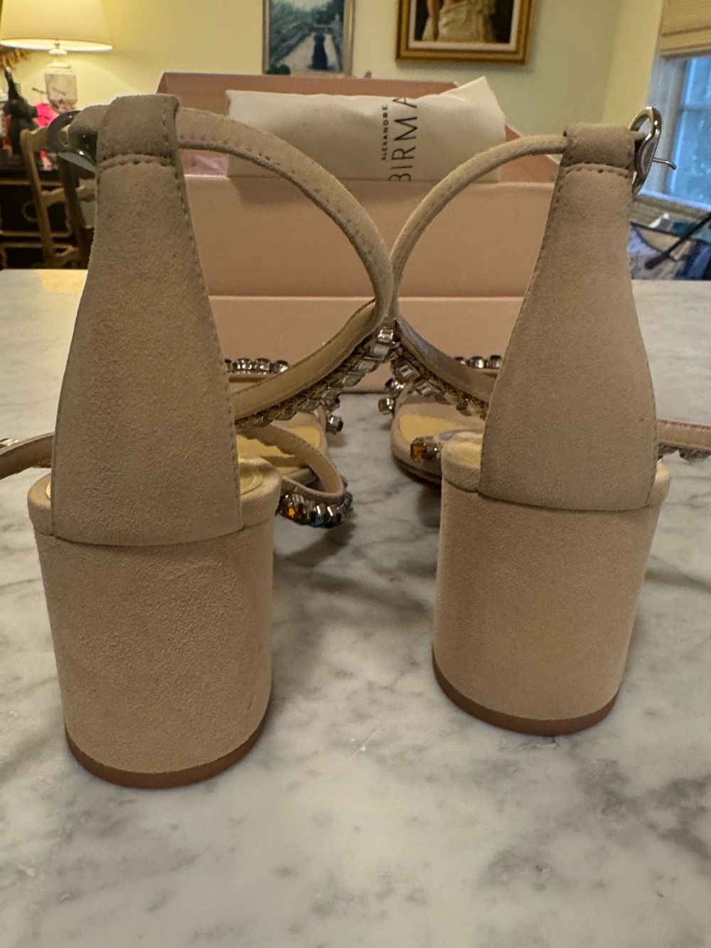 Alexandre Birman Nude Suede Sandals with Multi-Color Crystal Straps - Picture 2 of 8
